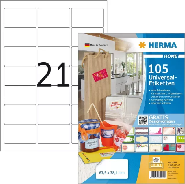 Self Adhesive Removable Multi-Purpose Labels 105 Stickers White  12902 By HERMA
