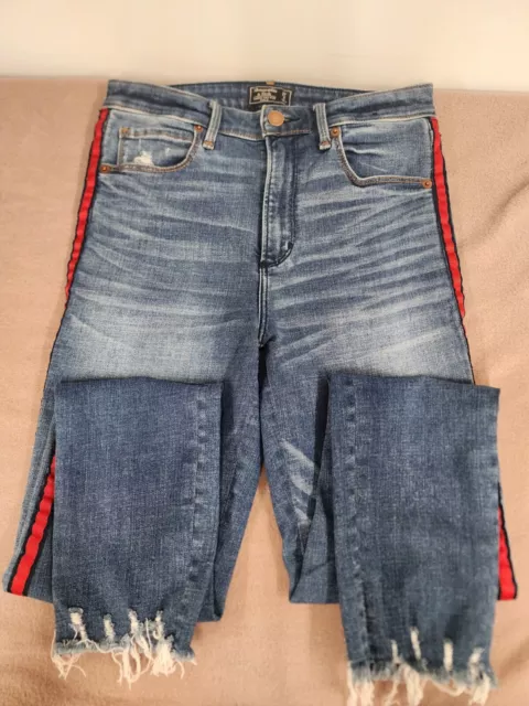 Abercrombie Fitch Simone High Rise Ankle Jeans Womens Size 27 Red Stripe Skinny