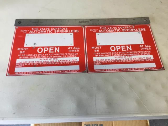 Lot (2) Automatic Sprinkler Supply Valve Signs Fire Safety  Aluminum  9"x7" (E7)