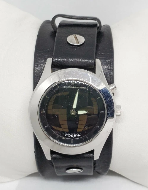 フォッシル ビッグティック JR-8162 腕時計 シルバー ブラック レザー UNISEX FOSSIL BIG Tic Silver Tone Black Leather Band Quartz