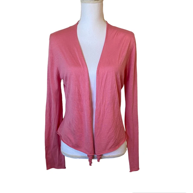 Eileen Fisher Womens Sweater Cardigan Salmon Pink Silk Open Front Long Sleeve