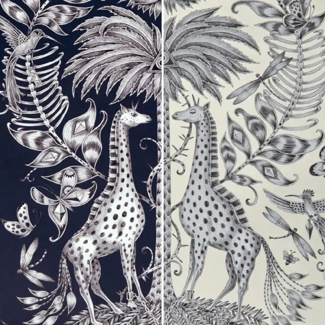 Emma Shipley Clarke & Clarke Kruger Wallpaper Jungle Animal Monochrome Navy