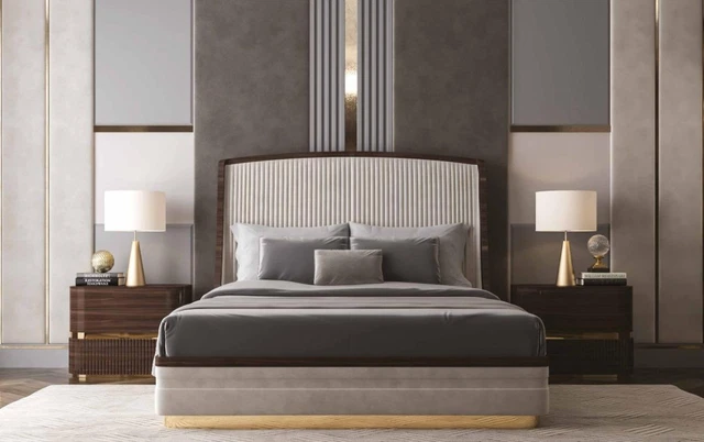 Luxe Chambre à Coucher Set 3tlg Lit 2x Table de Chevet Moderne Design Lits