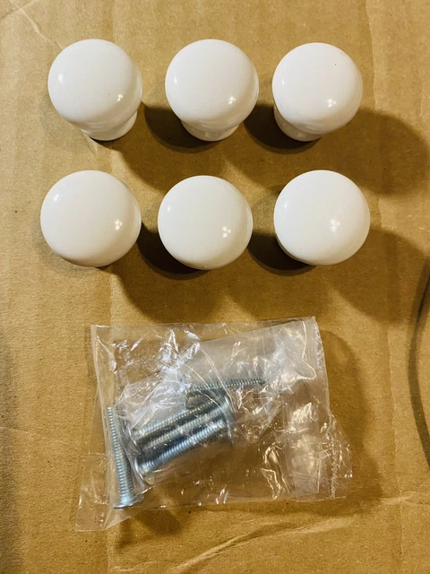 6 Vintage Antique White Porcelain Cabinet Drawer Pull Knob Furniture Hardware 1"