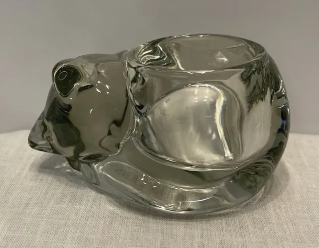 Glass Sleeping Cat Votive Candle Holder Paperweight Clear Glass