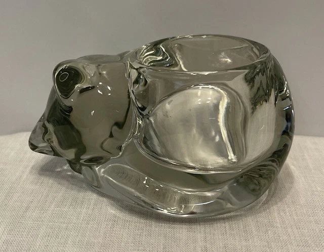 Glass Sleeping Cat Votive Candle Holder Paperweight Clear Glass
