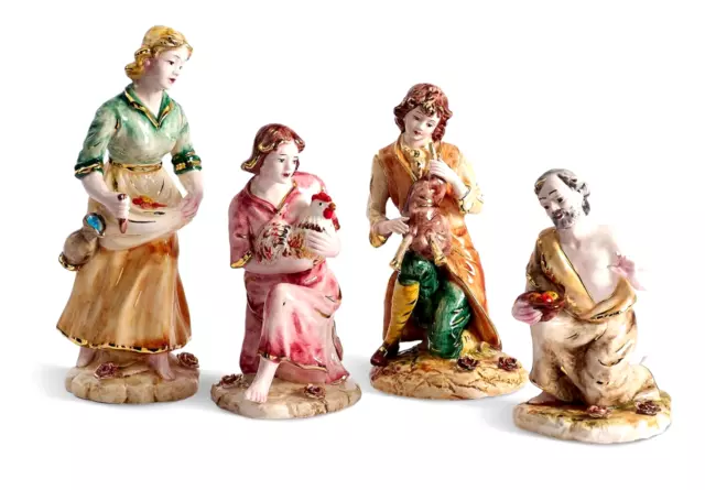 Set Natale 4 statue personaggi presepe Contadini Signore porcellana Capodimonte