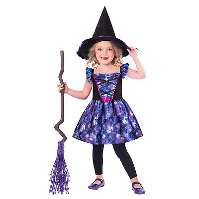 Childs Purple Mythical Witch Costume Fancy Dress Halloween Toddlers Girls Kids