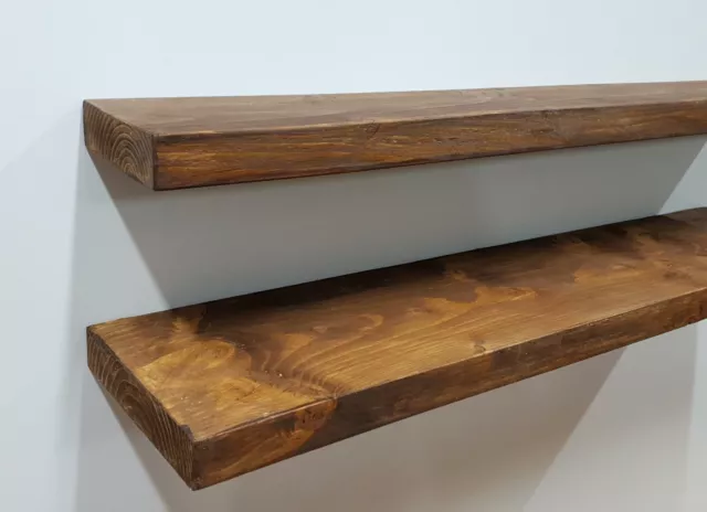 Floating Rustic Wooden Shelf Shelves Mantle UK Solid Wood Free Brackets