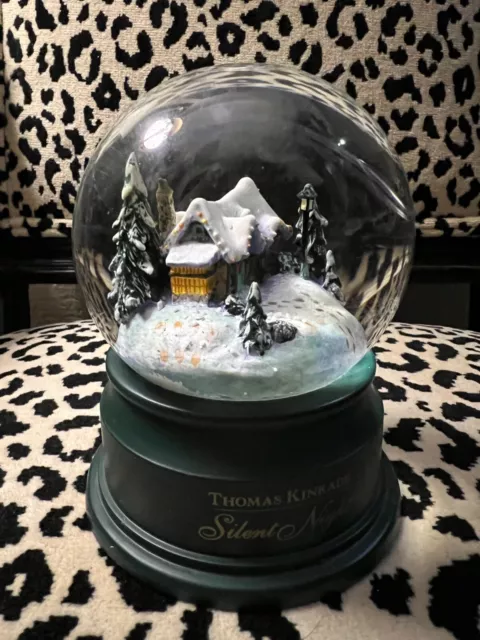 Thomas Kinkade Hallmark  Holiday Snow Globe Plays Silent Night