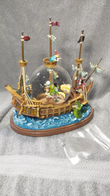 Disney Peter Pan musical Snow Globe You Can Fly! Pirate Ship Captain Hook vtg