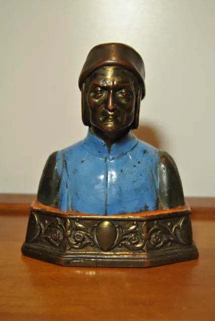 Skulptur Statuette Antik aus Bronze Pompeian Bronze Unserer Büste Von Dante