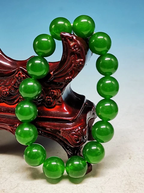 SUPERIOR rare CHINESE Spinach green Jade Beads Hand Polished Bracelet B04