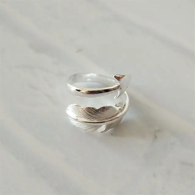 Unisex Vintage 925 Sterling Silver Feather Arrow Adjustable Wrap Around Ring