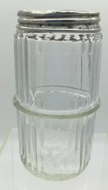 Antique Hoosier Mission Ribbed Mid Ring Glass 4.25" Spice Cabinet Jar Shaker Lid