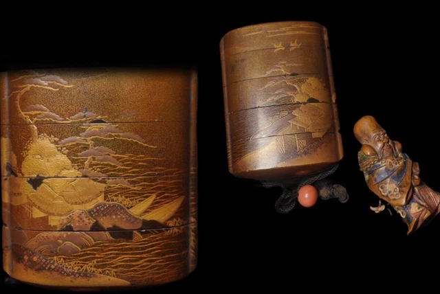 Tadamitsu Koami rooster Lacquer Inro Japan Edo Period original inro antique #5