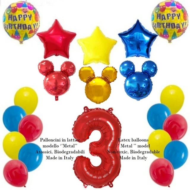 Palloncini decorazioni 3 compleanno 3 anni topolino per bambino lattice e mylar
