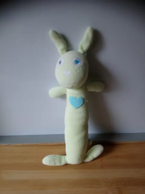 Doudou Peluche Lapin hochet grelot vert cœur bleu DPAM etat neuf  + cadeau