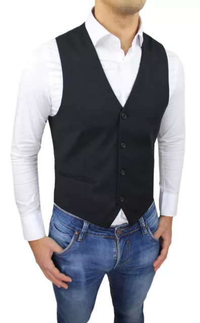 Panciotto Gilet Uomo Diamond Nero Corpetto Smanicato Elegante Cerimonia