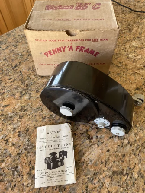 Vintage Watson 66C Daylight Bulk 35mm Film Loader Penny A Frame. Boxed, Manual