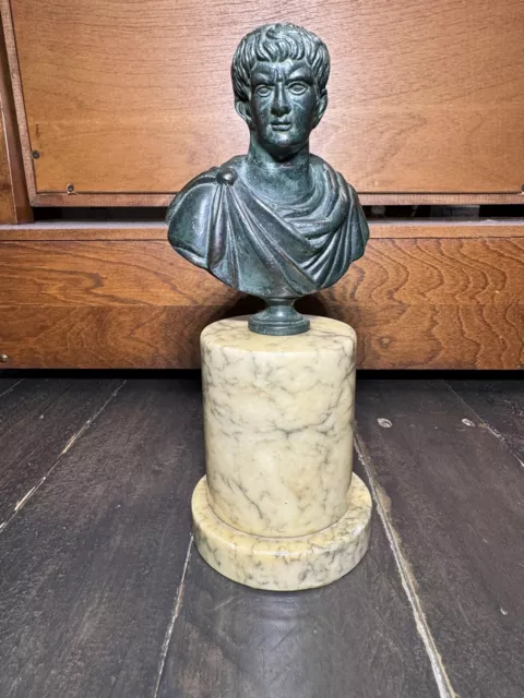 Antique Bronze & Marble Bust Roman Emperor Caesar Augustus