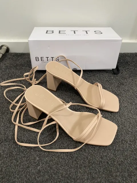 Betts Nude Lace Up Block Heel Size AU 7 RRP $109.99