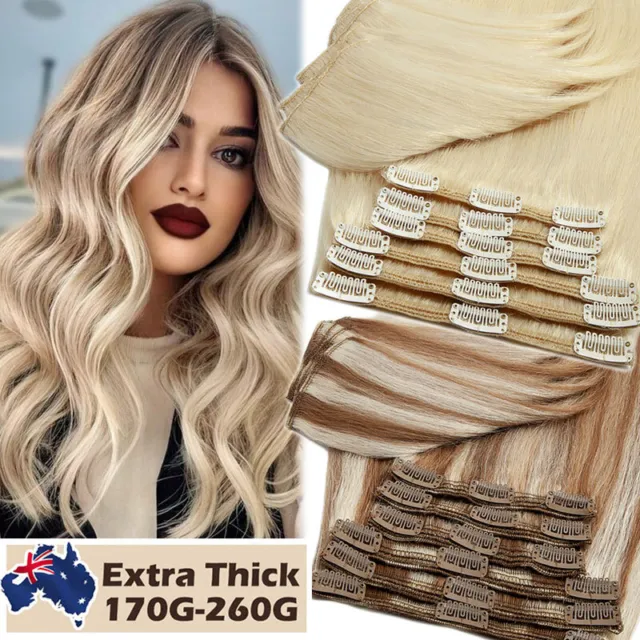 MEGA THICK&LONG Clip in Real Remy Human Hair Extensions Thick Full Head 170-260G