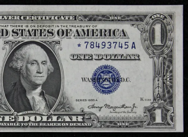 $1 CU 1935A Star silver certificate *78493745A one dollar, series A, Middle Run