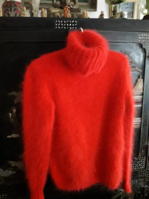 Pull Turquoise En Angora 80% - Taille XL - Col Roulé Possible - Maille Légère - Fabriqué En France