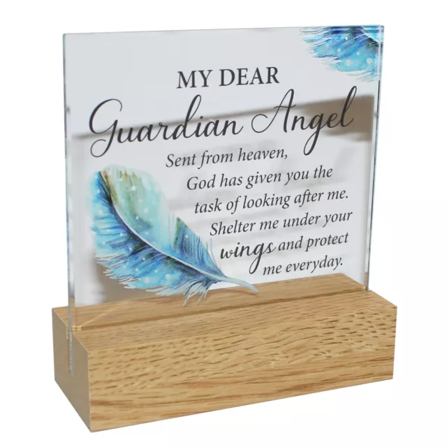 Memorial Glass Plaque on a Wooden Base - My Dear Guardian Angel