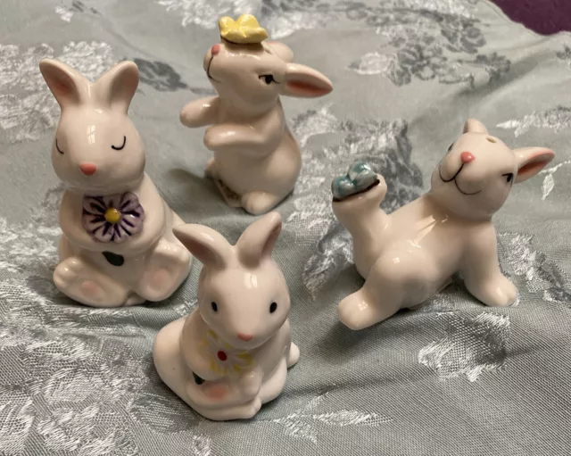 Easter Bunny Rabbits Flowers Salt and Pepper Shakers SET of 4