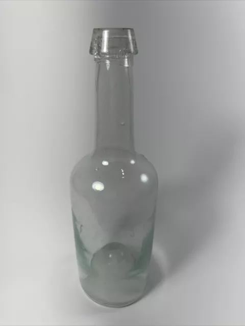 1830s EARLY DIP MOLD BLOWN PUFF MEDICINE BOTTLE WITH LONG NECK CONE OPEN PONTIL