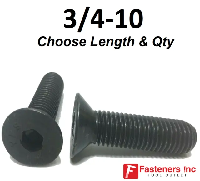 3/4-10 Flat Head Cap Screw Black Oxide Thread Socket (Choose Length & Qty)