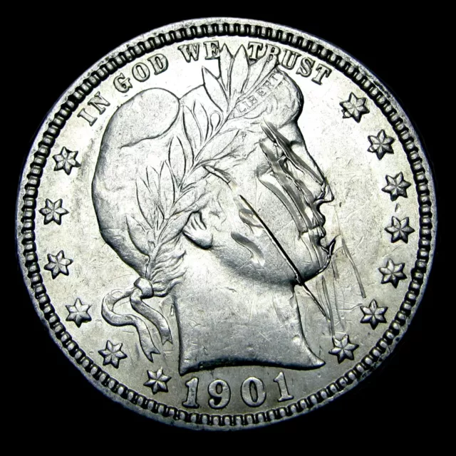 1901-O Barber Quarter Silver --- STUNNING Scratched Nice Detail Coin --- #UU671