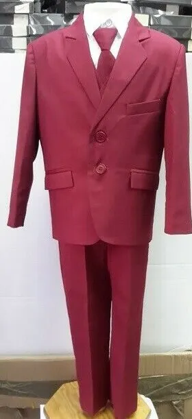 Brand New Boys Formal 5 Piece Suit Boy Prom Wedding Suit Burgundy Ages 1 To 14