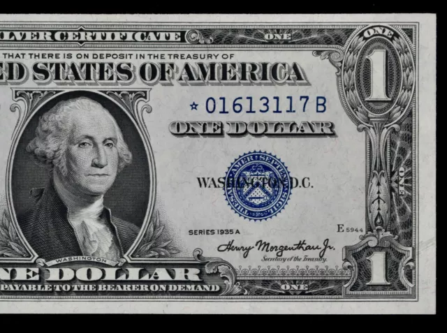 $1 CU 1935A Star B blue seal Silver Certificate *01613117B one dollar, series A