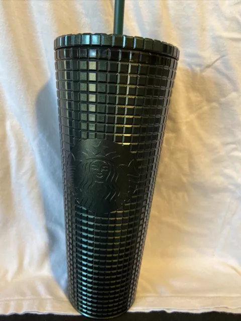 Starbucks 2021  Holiday Dk Green Metallic Grid Disco 24 Oz Cold Cup Tumbler