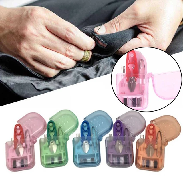 Kit de costura de dedal bordado portátil hilo de coser viaje aguja