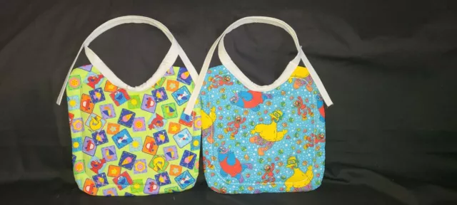 2 New Handmade Large Elmo & Sesame Street Baby/Toddler Bibs With Ties