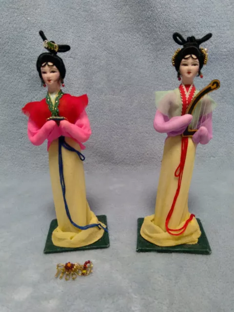 Peking Silk Figure Dolls 2pc Chinese Women China Original Boxes