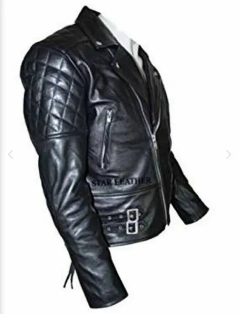 Men’s Brando Classic Biker Black Vintage Motorcycle Real Leather Jacket UK Stock
