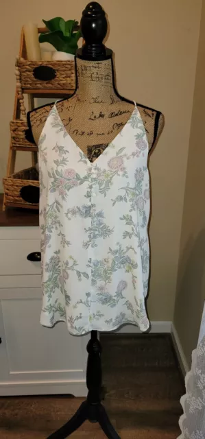 LOFT Size M Multicolor Floral Spaghetti Strap Fully Lined Tank Cami Top Blouse