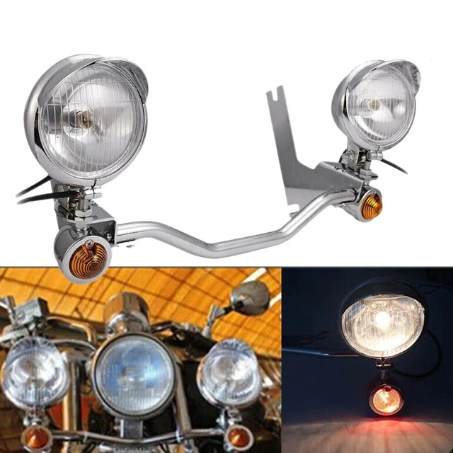 Chrome Spot lights Passing Turn Signal Lamp Mount Bar For Harley Touring 94-13