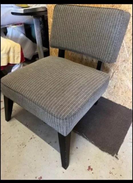 Occasional chair. Globe West. slipper chair, comfortable, grey stripe fabric