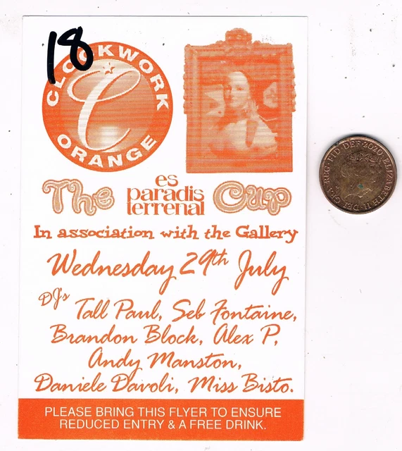 CLOCKWORK ORANGE RAVE Flyer 29/7/98 A6 Es Paradis Portmany Ibiza Spain ...