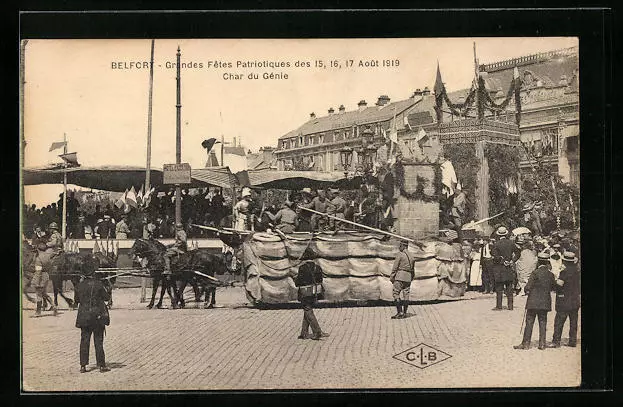 CPA Belfort, Grandes Fetes Patriotiques Aout 1919, Char du Génie