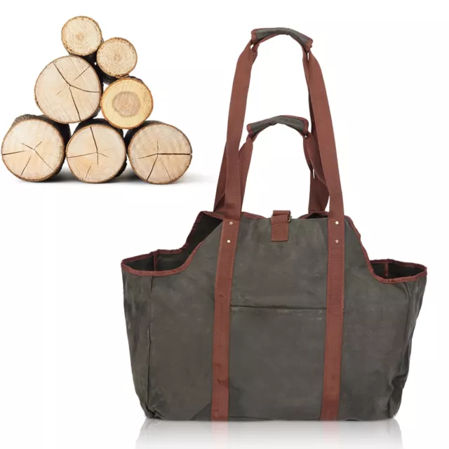 Large Thicken Firewood Log Carrier Tote Bag Waxed Canvas Wood Bag Storage Bag☜
