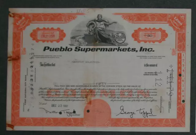 Pueblo Supermatkets, Inc. 1968 50 Shares