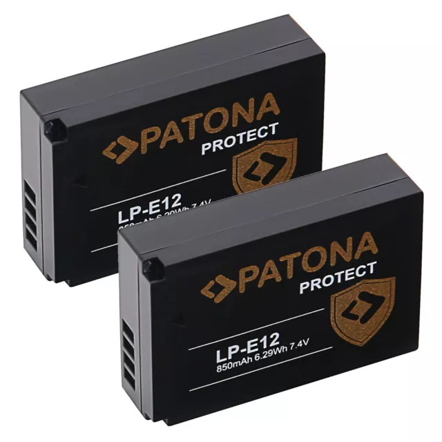 2x Patona Protect Akku für Canon EOS M200, M100, M50, EOS 100D, SX70 HS - LP-E12