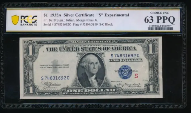 AC 1935A $1 Silver Certificate "S" Experimental PCGS 63 PPQ Fr 1610